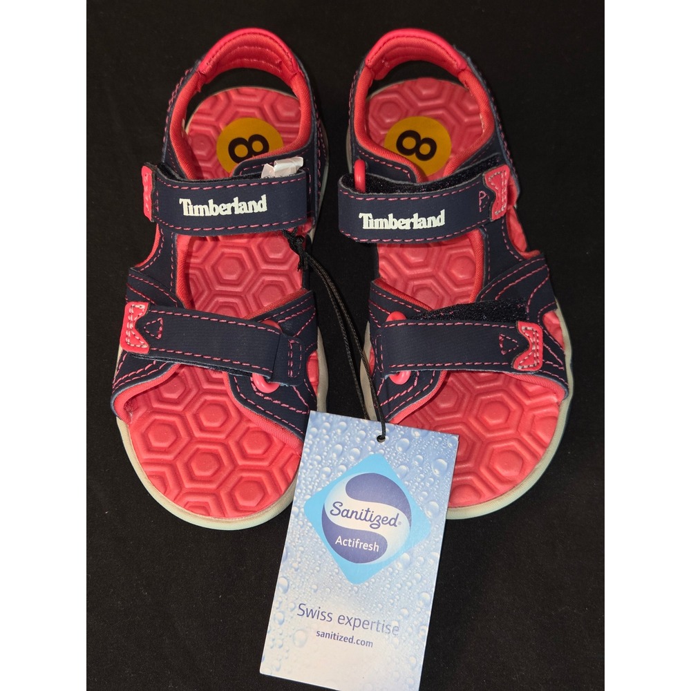Timberland Toddler Girl's Sandals Size 8 Pink Navy Hook & Loop Shoes New